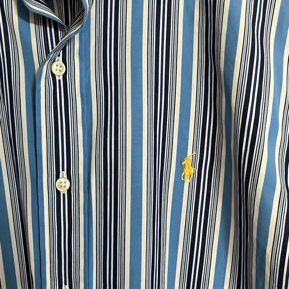 Polo Ralph Lauren Stanton Classic Fit Blue White Stripe Mens Shirt Medium